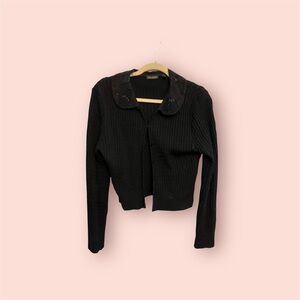 Elegant Black Cardigan with Peter Pan Collar